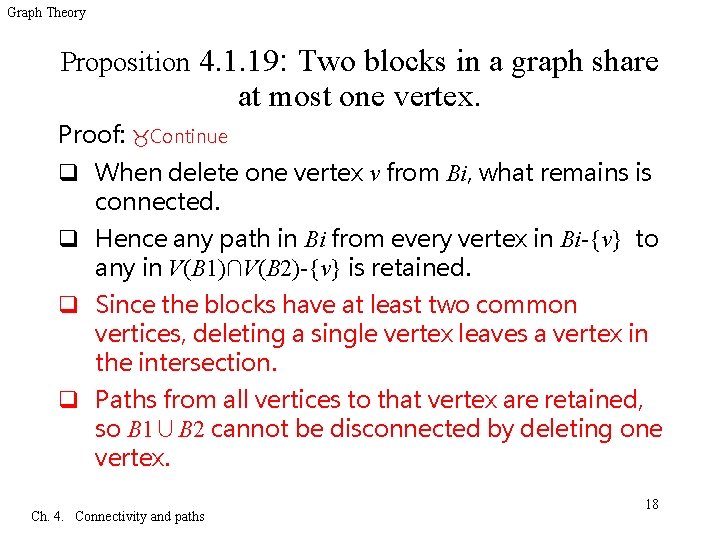 Graph Theory Proposition 4. 1. 19: Two blocks in a graph share at most