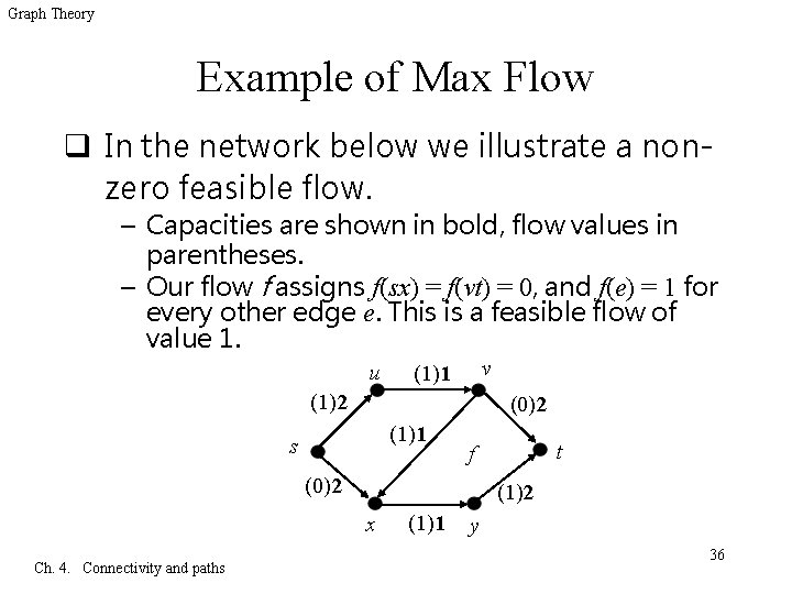 Graph Theory Example of Max Flow q In the network below we illustrate a