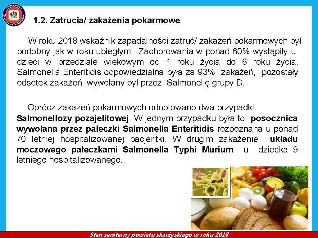 1. 2. Zatrucia/ zakażenia pokarmowe W roku 2018 wskaźnik zapadalności zatruć/ zakażeń pokarmowych był