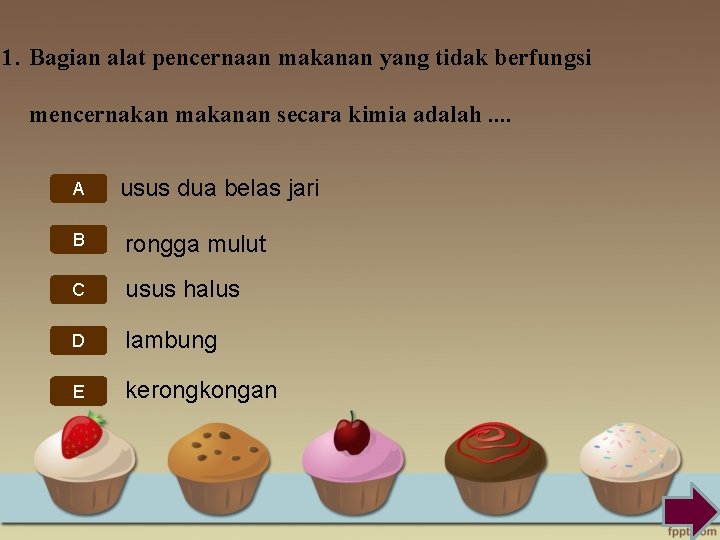 1. Bagian alat pencernaan makanan yang tidak berfungsi mencernakan makanan secara kimia adalah. .