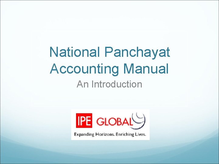 National Panchayat Accounting Manual An Introduction 