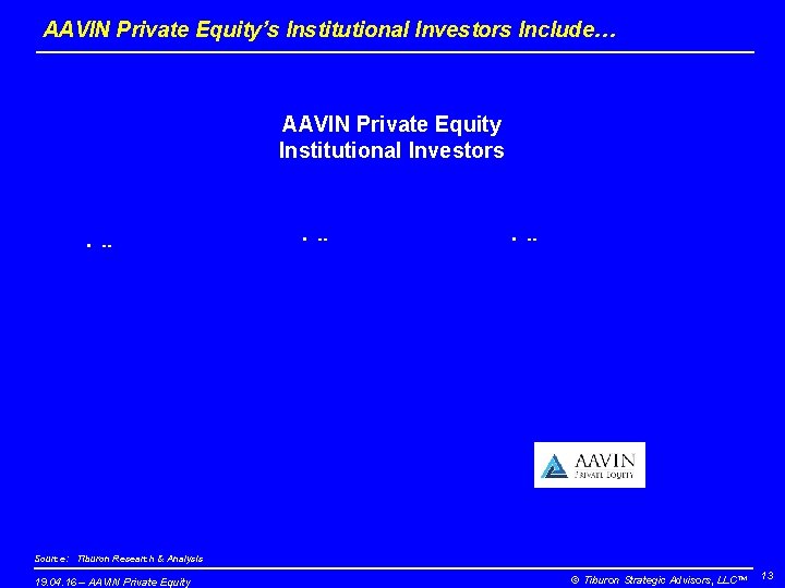 AAVIN Private Equity’s Institutional Investors Include… AAVIN Private Equity Institutional Investors • -- Source: