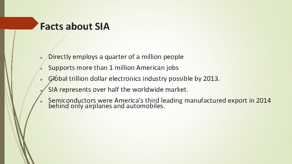 Facts about SIA Ø Ø Ø Directly employs a quarter of a million people