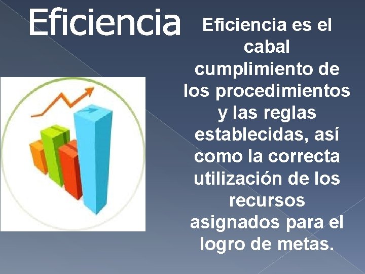 Eficiencia es el cabal cumplimiento de los procedimientos y las reglas establecidas, así como Eficiencia es el cabal cumplimiento de los procedimientos y las reglas establecidas, así como