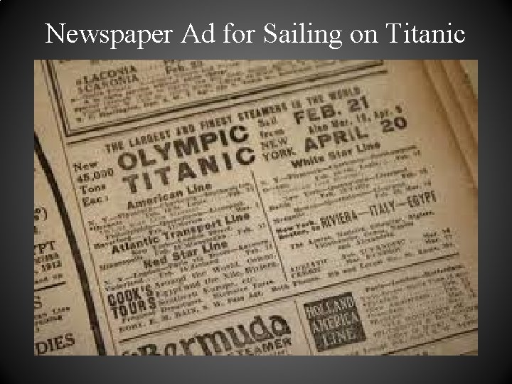 Newspaper Ad for Sailing on Titanic 