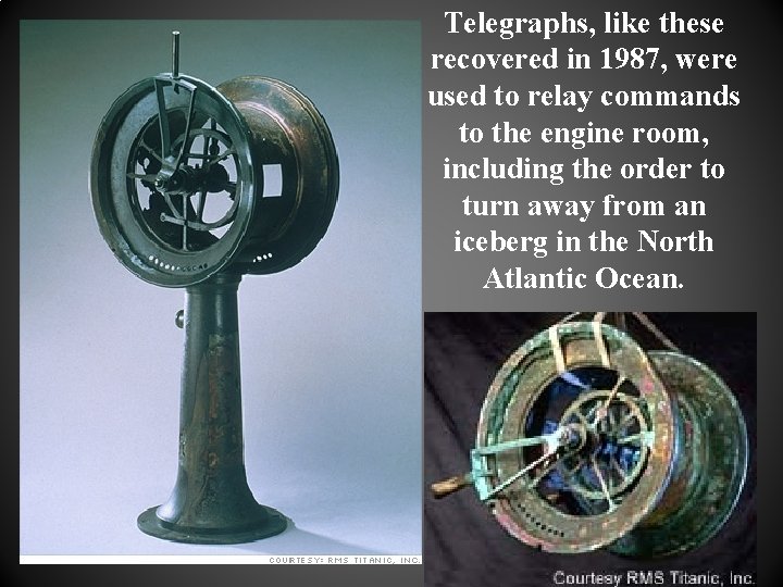 Telegraphs, like these recovered in 1987, were used to relay commands to the engine