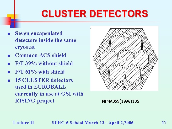 CLUSTER DETECTORS n n n Seven encapsulated detectors inside the same cryostat Common ACS