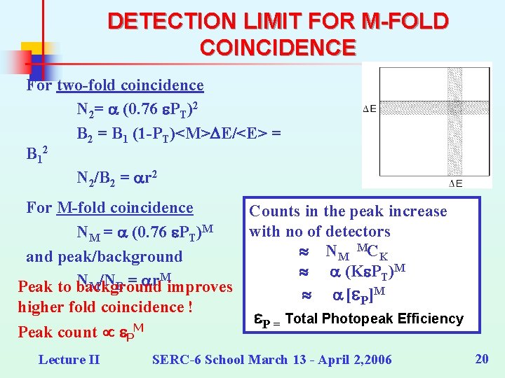 DETECTION LIMIT FOR M-FOLD COINCIDENCE For two-fold coincidence N 2= a (0. 76 e.