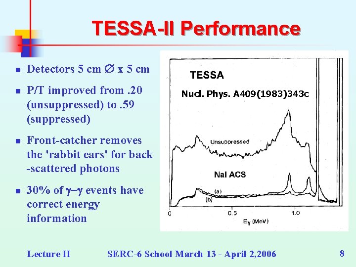 TESSA-II Performance n n Detectors 5 cm x 5 cm P/T improved from. 20