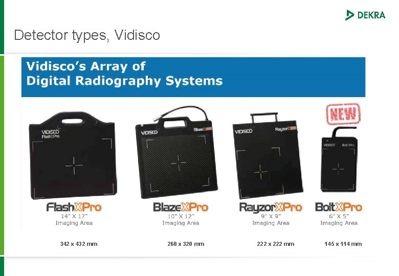 Detector types, Vidisco 342 x 432 mm 260 x 320 mm 222 x 222