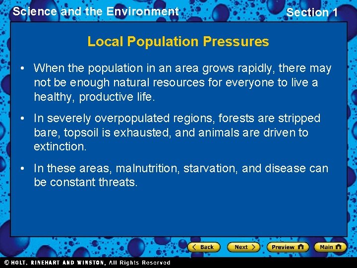 Science and the Environment Section 1 Local Population Pressures • When the population in Science and the Environment Section 1 Local Population Pressures • When the population in
