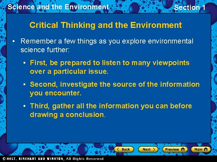 Science and the Environment Section 1 Critical Thinking and the Environment • Remember a Science and the Environment Section 1 Critical Thinking and the Environment • Remember a