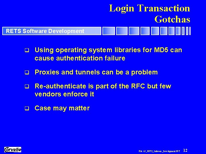 Login Transaction Gotchas RETS Software Development q Using operating system libraries for MD 5