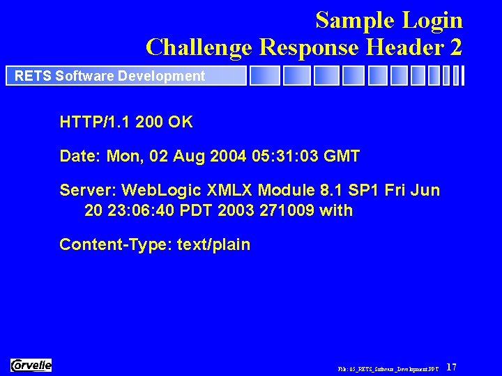 Sample Login Challenge Response Header 2 RETS Software Development HTTP/1. 1 200 OK Date: