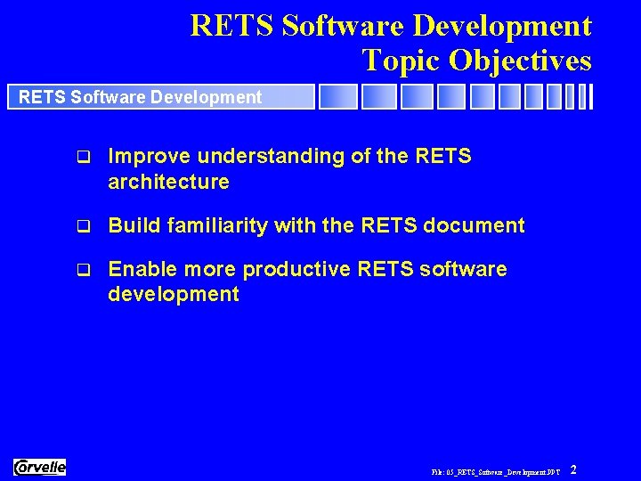 RETS Software Development Topic Objectives RETS Software Development q Improve understanding of the RETS