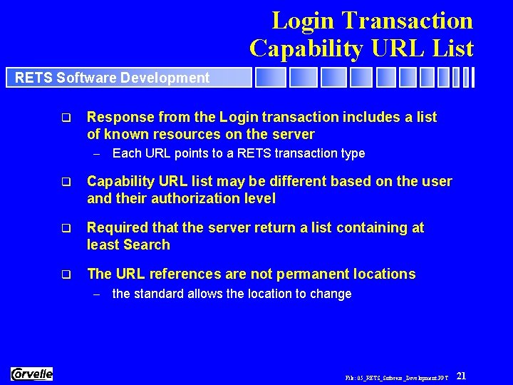 Login Transaction Capability URL List RETS Software Development q Response from the Login transaction