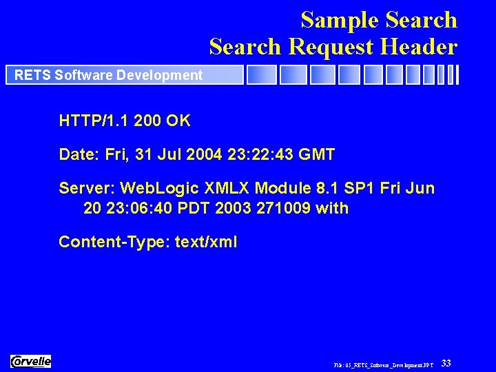 Sample Search Request Header RETS Software Development HTTP/1. 1 200 OK Date: Fri, 31