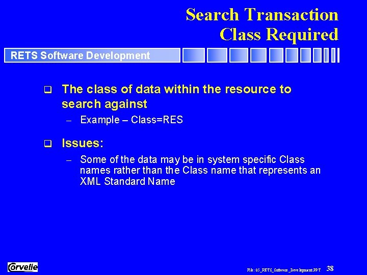 Search Transaction Class Required RETS Software Development q The class of data within the
