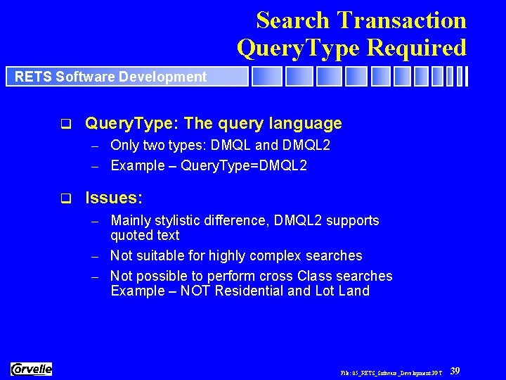 Search Transaction Query. Type Required RETS Software Development q Query. Type: The query language