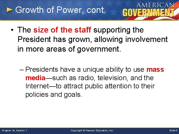 Growth of Power, cont. • The size of the staff supporting the President has