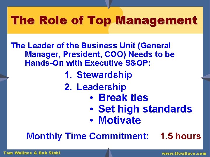 The Role of Top Management The Leader of the Business Unit (General Manager, President,