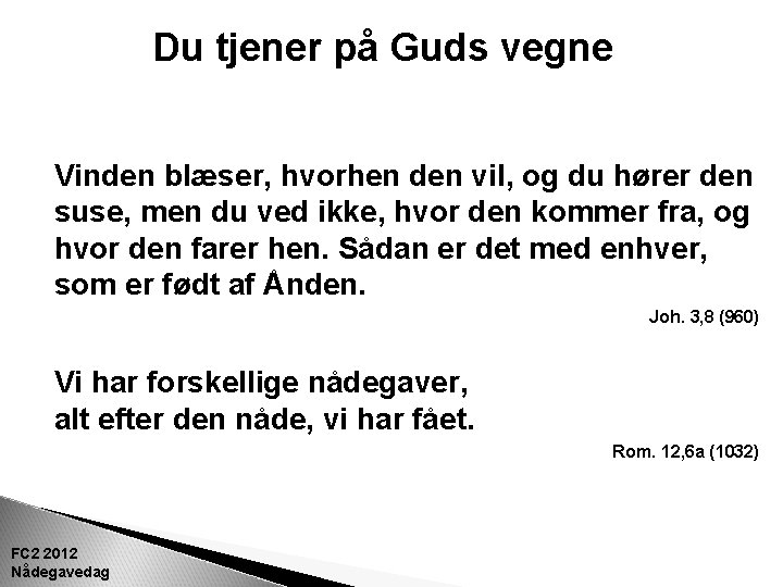 Du tjener på Guds vegne Vinden blæser, hvorhen den vil, og du hører den