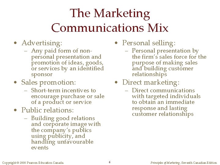 The Marketing Communications Mix • Advertising: • Personal selling: • Sales promotion: • Direct The Marketing Communications Mix • Advertising: • Personal selling: • Sales promotion: • Direct