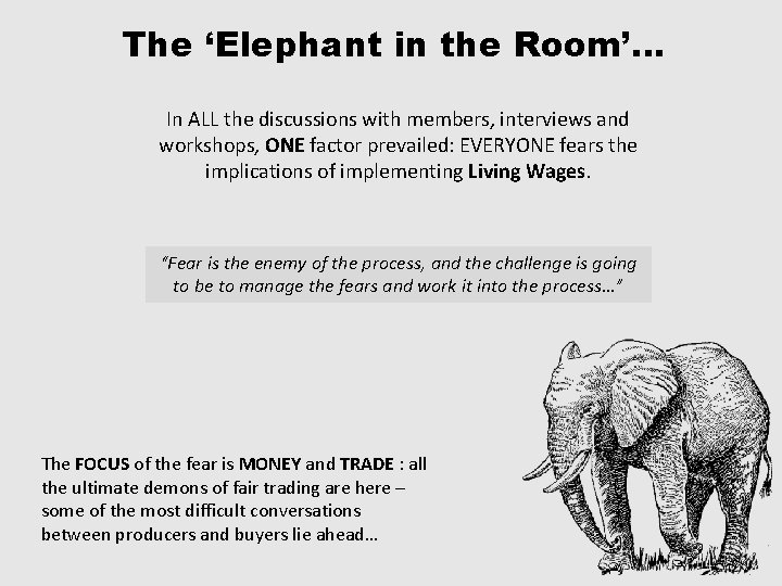 The ‘Elephant in the Room’… In ALL the discussions with members, interviews and workshops,