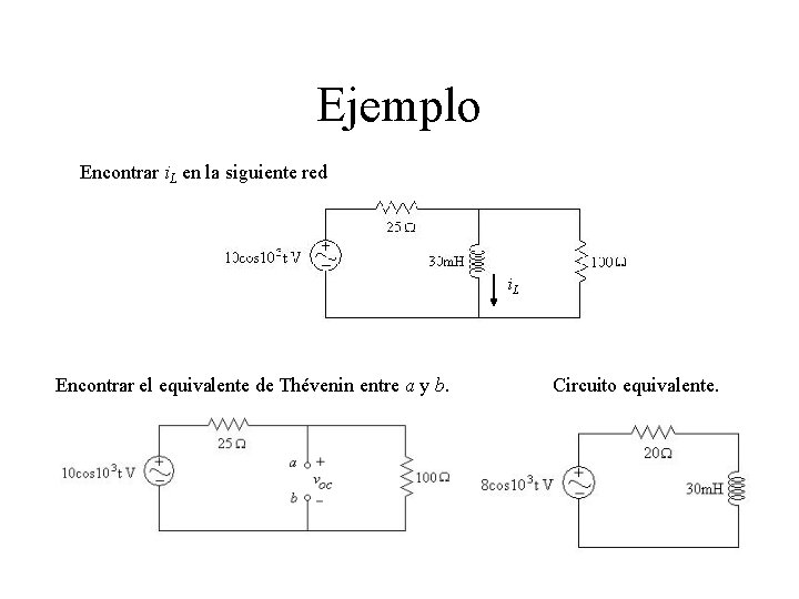 Ejemplo Encontrar i. L en la siguiente red i. L Encontrar el equivalente de