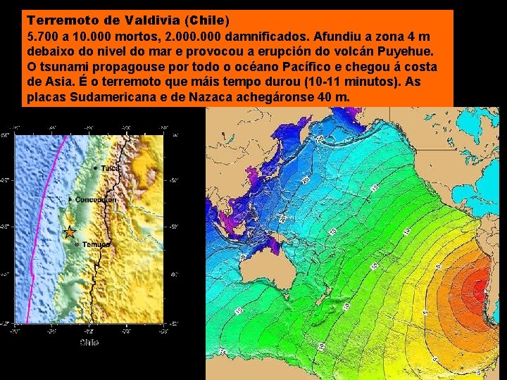 Terremoto de Valdivia (Chile) 5. 700 a 10. 000 mortos, 2. 000 damnificados. Afundiu