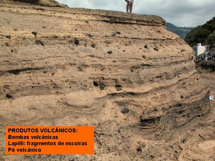 PRODUTOS VOLCÁNICOS: Bombas volcánicas Lapilli: fragmentos de escoiras Pó volcánico 