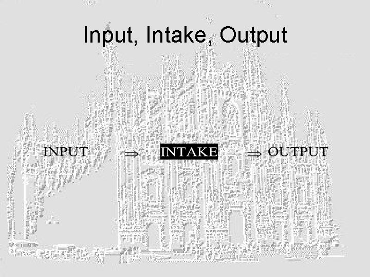 Input, Intake, Output 