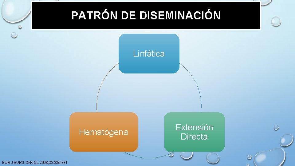 PATRÓN DE DISEMINACIÓN Linfática Hematógena EUR J SURG ONCOL 2008; 32: 825 -831 Extensión