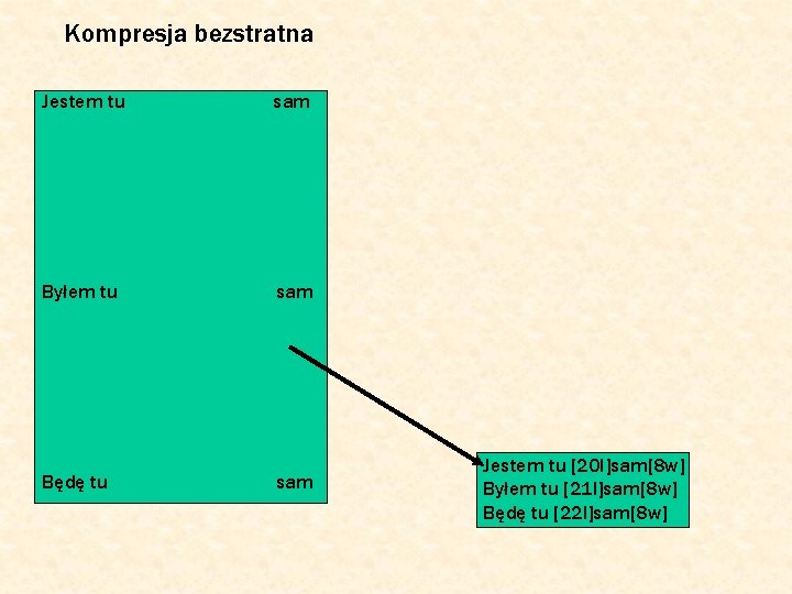 Kompresja bezstratna Jestem tu sam Byłem tu sam Będę tu sam Jestem tu [20