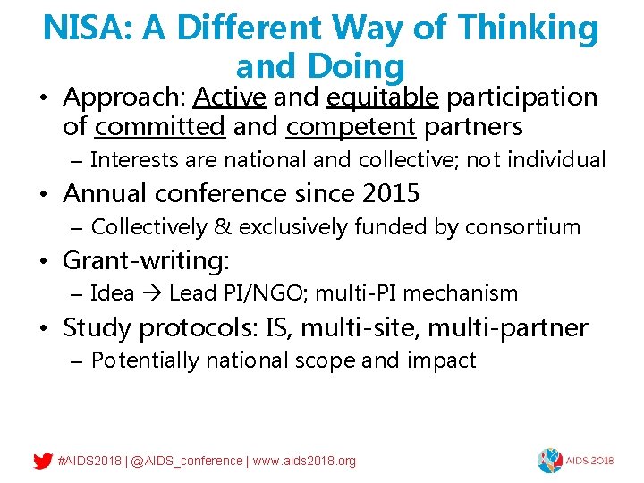 NISA: A Different Way of Thinking and Doing • Approach: Active and equitable participation