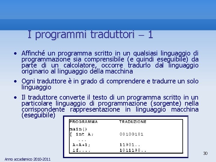 I programmi traduttori 1 • Affinché un programma scritto in un qualsiasi linguaggio di