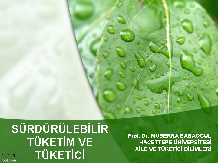 SÜRDÜRÜLEBİLİR TÜKETİM VE TÜKETİCİ 2. 12. 2020 Prof. Dr. MÜBERRA BABAOĞUL HACETTEPE ÜNİVERSİTESİ AİLE