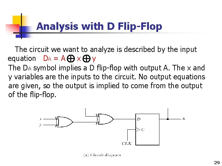 Analysis with D Flip-Flop The circuit we want to analyze is described by the