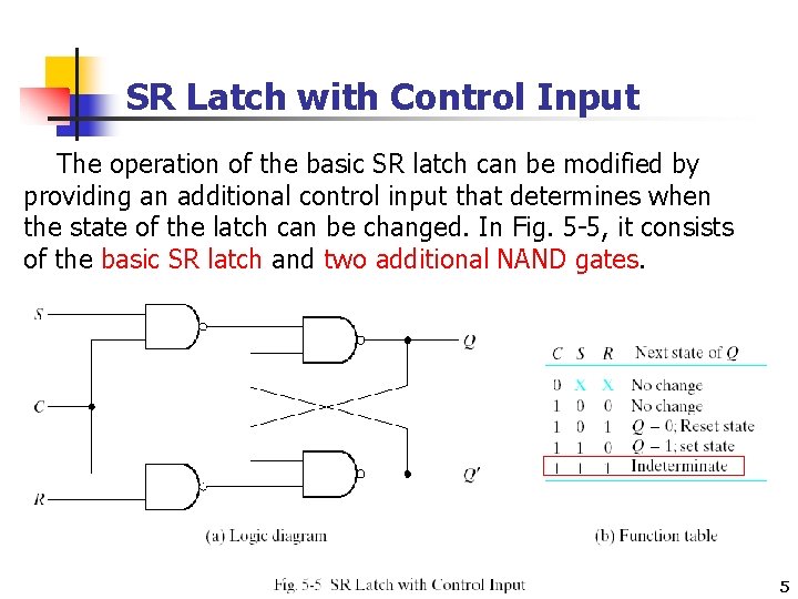 SR Latch with Control Input The operation of the basic SR latch can be