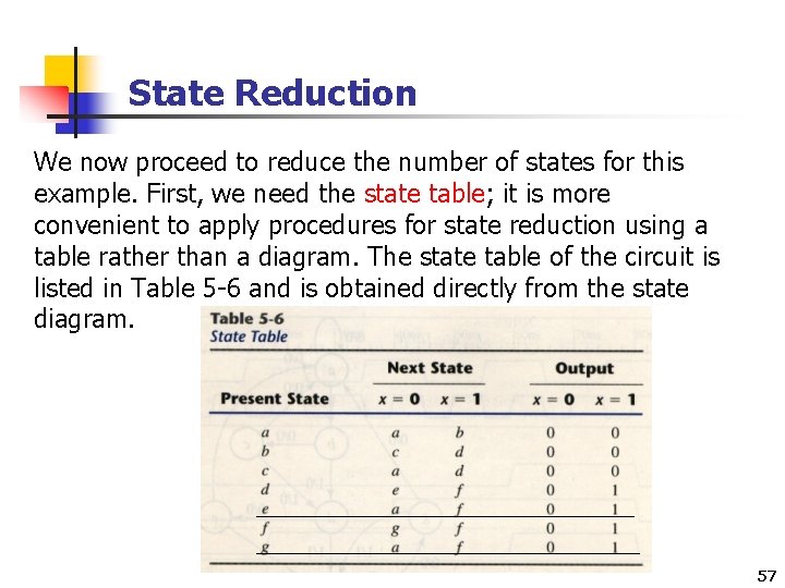 State Reduction We now proceed to reduce the number of states for this example.