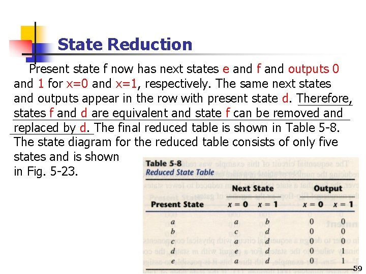 State Reduction Present state f now has next states e and f and outputs