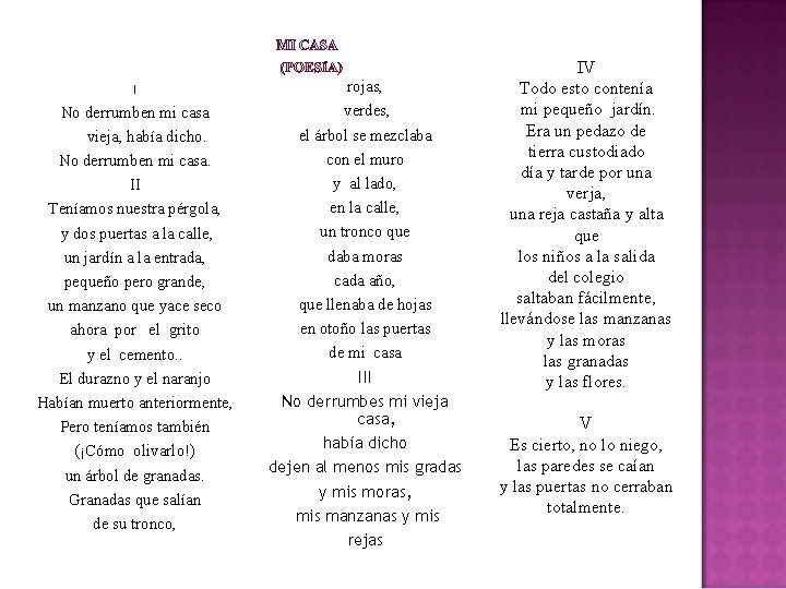 I No derrumben mi casa vieja, había dicho. No derrumben mi casa. II Teníamos