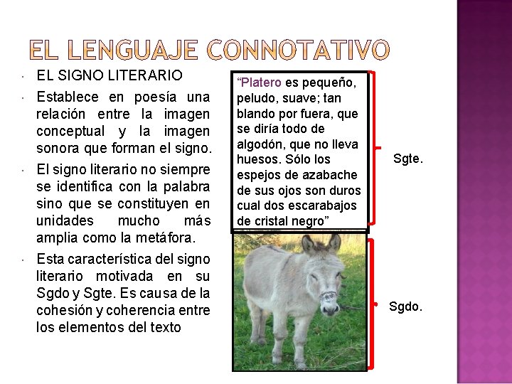  EL SIGNO LITERARIO Establece en poesía una relación entre la imagen conceptual y