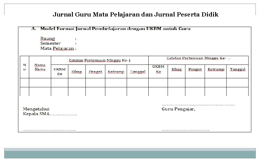 Jurnal Guru Mata Pelajaran dan Jurnal Peserta Didik 