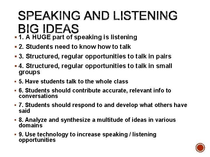 § 1. A HUGE part of speaking is listening § 2. Students need to § 1. A HUGE part of speaking is listening § 2. Students need to