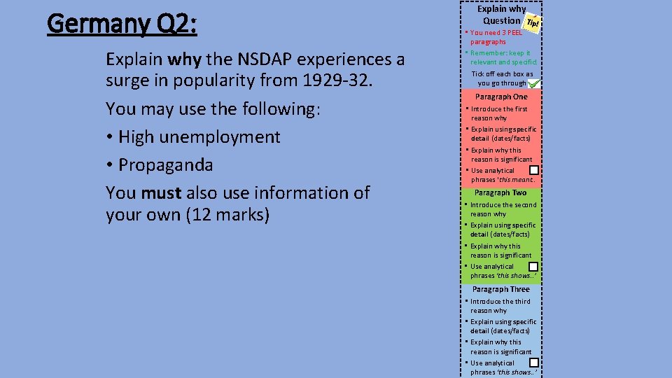 Germany Q 2: Explain why the NSDAP experiences a surge in popularity from 1929