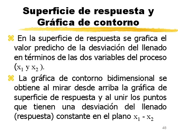 Superficie de respuesta y Gráfica de contorno z En la superficie de respuesta se