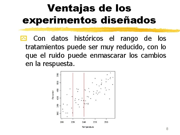 Ventajas de los experimentos diseñados y Con datos históricos el rango de los tratamientos