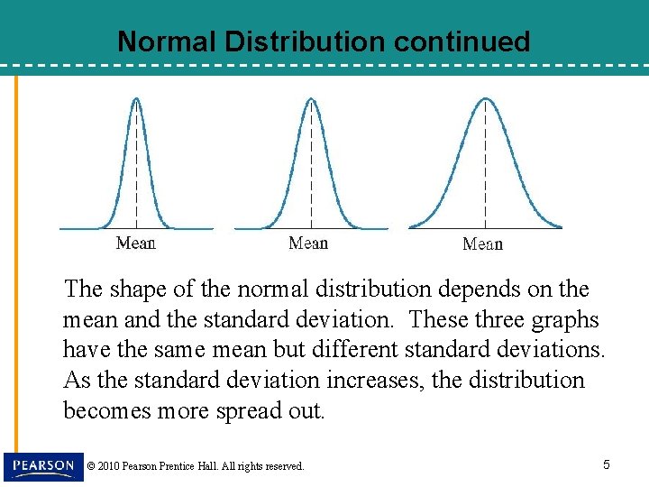 Normal Distribution continued The shape of the normal distribution depends on the mean and