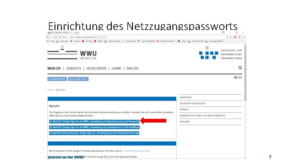 Einrichtung des Netzzugangspassworts Internet an der WWU 7 